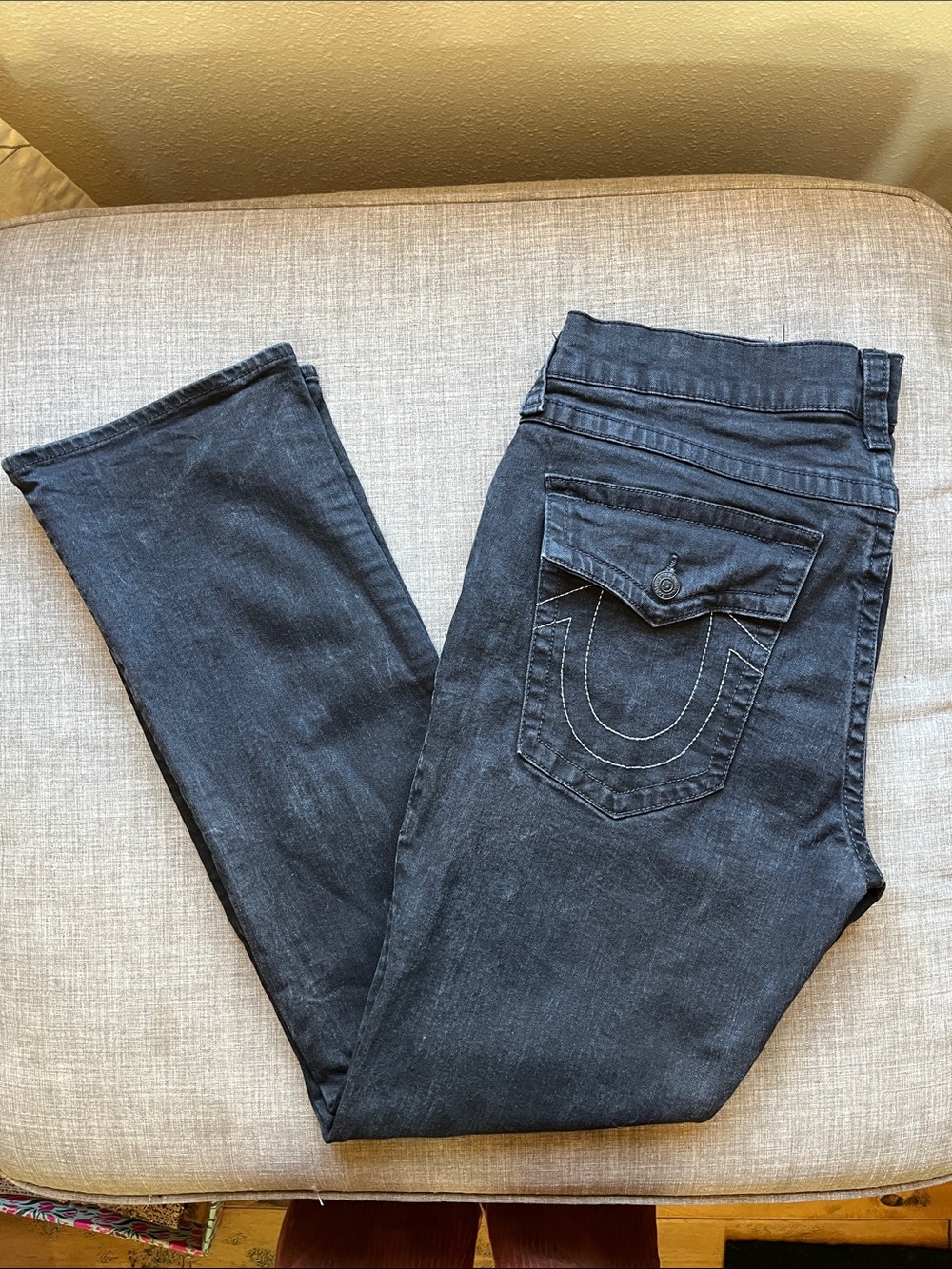 True Religion Ricky Relaxed Straight Black Jeans 40